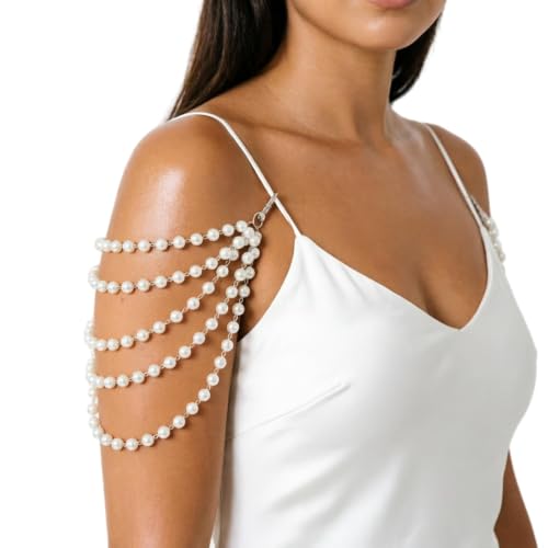 1Pcs Pearl Bra Straps Jewelry,Adjustable Bra Shoulder Chain,Pearl Lingerie Straps,Wedding Bridal Dress Underwear Chain for Women Backless Party - color: White
