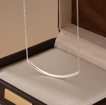 SLUYNZ Solid 925 Sterling Silver Minimalist Bar Choker Necklace for Women Teens Curved Tube Bar Pendant Necklace - color: A-Sterling Silver