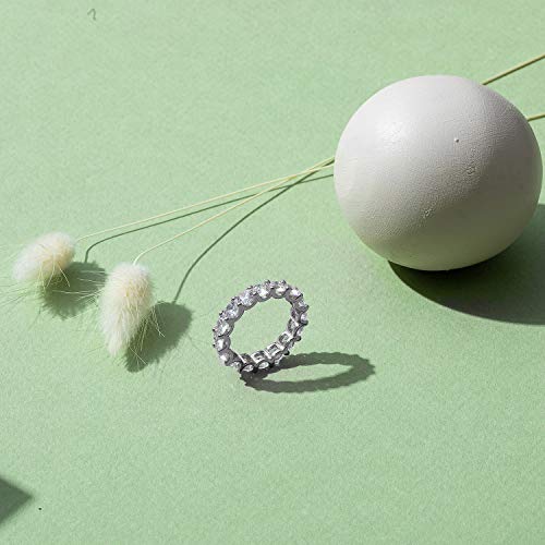 PAVOI 14K Gold Plated Eternity Ring for Women, Statement Eternity Band | Round Cubic Zirconia - Stackable Wedding Band - Love Engagement Trendy Bridal Jewelry - color: White Gold