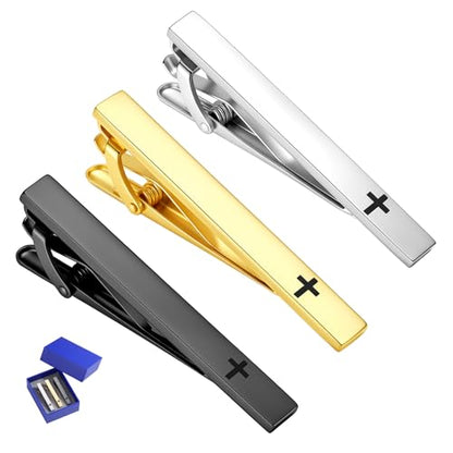 GWD Stainless Steel Tie Clips for Men Classic Tie Bar Clip Set | Ideal Gift for Father, Husband, Boyfriend, Business, Wedding, Tie clip With Gift Box - style: 3pcs-Cross
