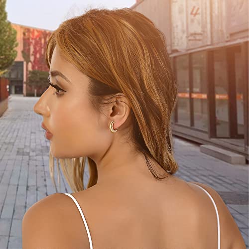 Small Huggie Hoop Earrings For Women, Real Gold Plated Croissant Square Round Earrings Lightweight Everyday Jewelry Hypoallergenic for Sensitive Ears - color: Gold Croissant Hoop