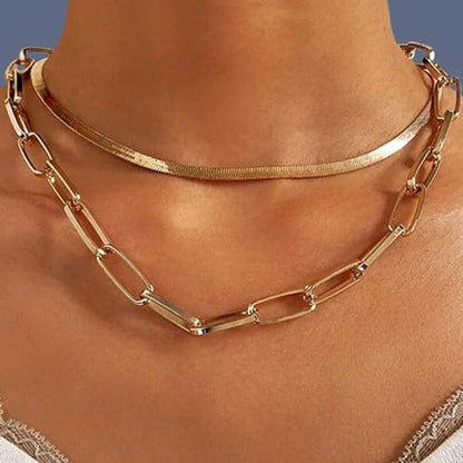 Gold Choker Necklace Dainty Cuban Link Necklace Simple Flat Snake Chain Necklace Layered Herringbone Necklace Hip Hop Jewelry for Women - style: Style-3