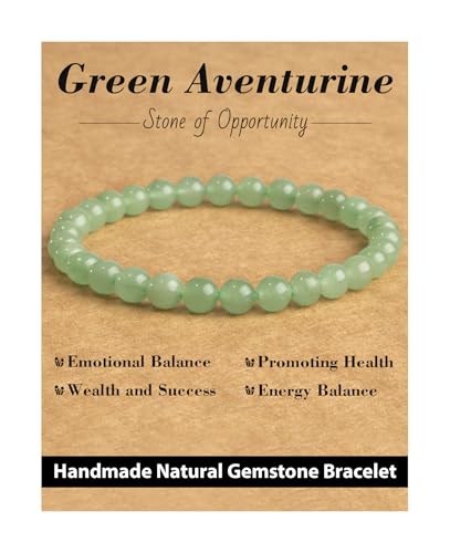 Natural Stone Beaded Bracelets for Men Women, 4mm 6mm 8mm | Healing Crystal, Protection Gemstone, Gift Packaging with Energy Card, Stretch Jewelry, Replacement Beads Included, 18 Stone - color: Green Aventurine(Wealth & Success), size: 6mm