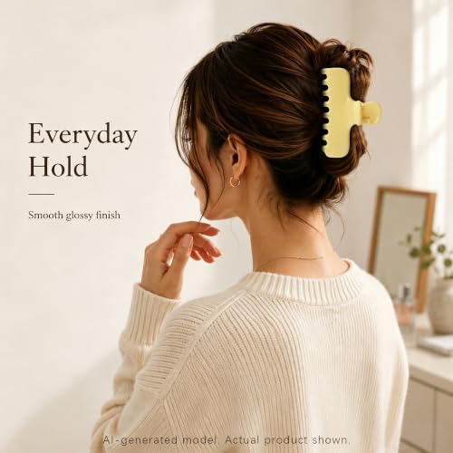 Ivyu 4-Inch Large Rounded Rectangle Hair Claw Clip for Women, Strong Hold | Smooth rounded teeth and a strong spring provide a secure hold for full updos on fine to medium hair. - color: Mlik yellow