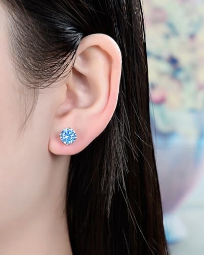 Adabele Authentic Sterling Silver Birthstone Stud Earrings 6mm 8mm Cubic Zirconia Imitation Diamond Gemstone Hypoallergenic Nickel Free Tarnish Resistant Women Fine Jewelry - color: December, size: 8mm/2 Carat/Large