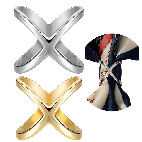SYWDUDUCLT Scarf Ring for Women's Shawl, Silk Neckerchief, Tshirt, Gold/Sivler, S/M/L, 2 Pcs - style: Modern-S