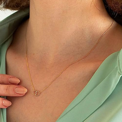 HANLI 14K Gold Plated Necklaces for Women - Dainty Butterfly, Star of David, Moon and Star, Sun, Lotus, Infinity, Hummingbird, Bee,Boots,Chill,Sunflower Pendant Designs - Elegant Jewelry for Women - color: Double Rope Circle