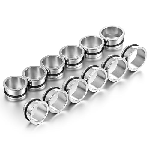 Casvort 22 PCS/16 PCS Hypoallergenic 18G-1'' Comfy Dead Stretching Plugs in 0.5mm Increments Saddle Plugs with Rubber Rings 316 Surgical Stainless Steel Crazy Ear Gauges Body Piercing Jewelry - color: Silver Tunnel 22.5-25mm 12PCS