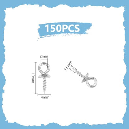 UNICRAFTALE 150pcs 10x4mm Stainless Steel Screw Eye Pin Peg Bails Small Screw Eye Pins Clasps Hooks 1.5mm Pin Eye Screws Connectors for Half Drilled Beads Jewelry Earring Making, Hole 2mm - color: Stainless Steel Color