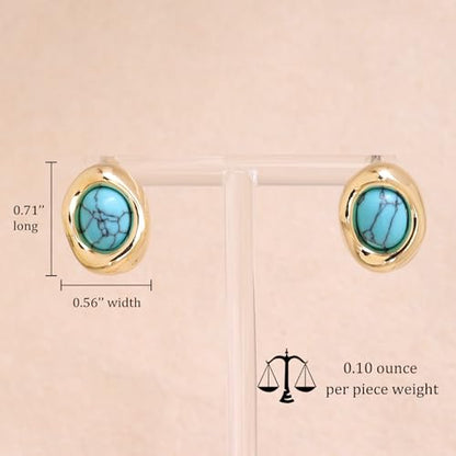 Jean Beau Chunky Gold Stone Stud Earrings for Women, Trendy Natural Gemstone Hypoallergenic Earing Valentine Jewelry Gift - color: Turquoise