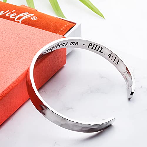 Bracelet - Gifts for Women – Inspirational, Friendships, Love, Mom, Daughters, Sisters, Christian, Graduations, Memorials & Wedding Gifts – 100+ Phrases – Stainless Steel, Gift Ready - color: CHRISTIAN GIFT - I can do all things through Christ who strengt