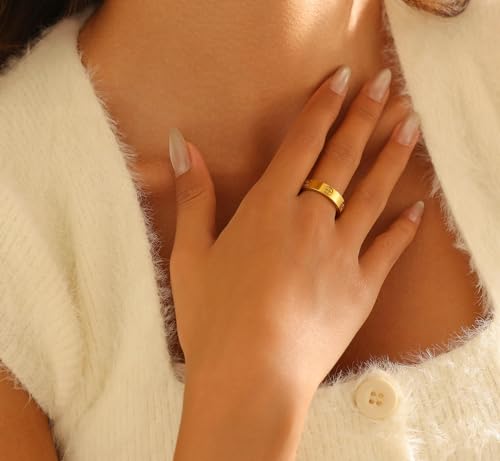 PDWZNBA Love Friendship Ring 18K Gold-Plated Stainless Steel Promise Ring Wedding Band Jewelry Birthday Gifts for Women - color: Gold