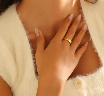 PDWZNBA Love Friendship Ring 18K Gold-Plated Stainless Steel Promise Ring Wedding Band Jewelry Birthday Gifts for Women - color: Gold