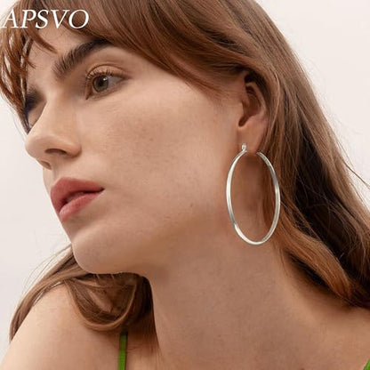 Apsvo Hoop Earrings for Women, 5mm Wide 14K Gold Plated/Silver Hoop Earring Hypoallergenic 925 Sterling Silver Earrings Lightweight Large Earrings for Women - color: 3mmWide-50mmSilver