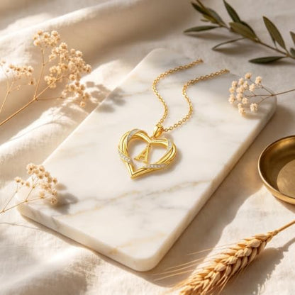 Midari 18K Gold Initial Letter Necklace for Women 18K Gold Initial Heart Capital Monogram Necklace for Mom Wife Alphabets from A-Z - color: A
