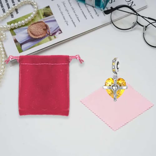 LNQOBU Birthstone Charm for Bracelets,925 Sterling Silve Heart Dangle Charms for Pandora Bracelets - color: K-November