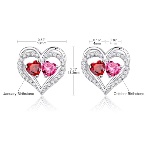 Heart Earrings for Women - Birthstone Earrings | 925 Sterling Silver, Stud Earrings, Gift Box Packaging, Anniversary Birthday Gifts for Women Wife Girlfriend Mom - color: 01-10-Jan-Oct Birthstone