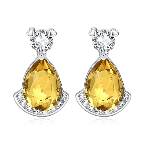 Birthstone Teardrop Crystal Stud Earrings for Women 925 Sterling Silver Solitaire Studs Halo Earrings for Birthday Gifts Teardrop Earrings for women - style: K November