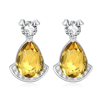 Birthstone Teardrop Crystal Stud Earrings for Women 925 Sterling Silver Solitaire Studs Halo Earrings for Birthday Gifts Teardrop Earrings for women - style: K November