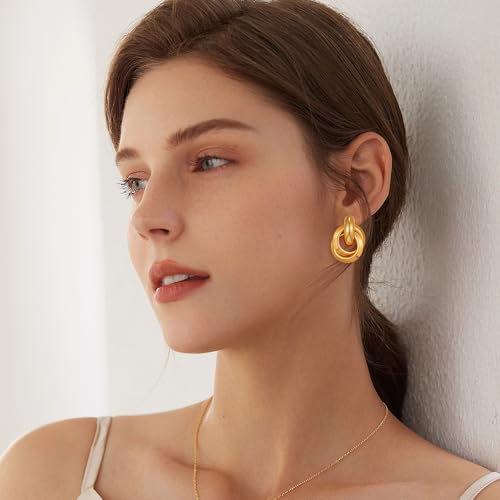Gold Geometric Clip On Earrings for Women Chunky Gold Knot Link Clip Earrings Trendy Jewelry - color: Gold-C