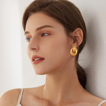 Gold Geometric Clip On Earrings for Women Chunky Gold Knot Link Clip Earrings Trendy Jewelry - color: Gold-C