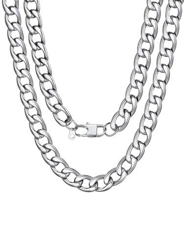 U7 Cuban Link Chain for Men Women Stainless Steel Curb Necklace, 7/9/12/15 MM Chunky Chain Silver/Gold/Black Mens Hip Hop Jewelry 18''-30'' - color: b. 12mm-silver, size: 18 Inch