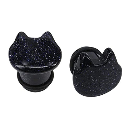 Cute Cat Natural Organic Stone Ear Plug Single Flare Ear Tunnel Gauge Stretcher Ear Expander Piercing 2g-5/8 - color: Blue Sandstone, Gauge=00g(10mm)