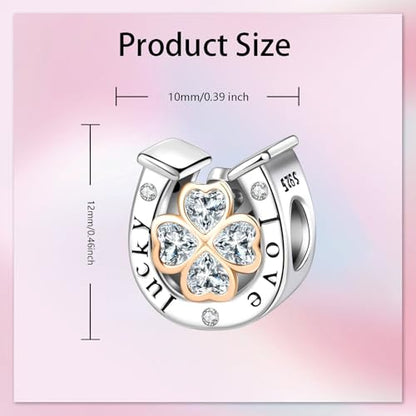 Bible Family Mom Wife Love Heart Dangle Charm 925 Sterling Silver Charms fits Bracelets and Necklace Pendant Bead Charms Jewelry Present for Women Family Friends - style: Four Leaf Clover Horseshoe Lucky Charm