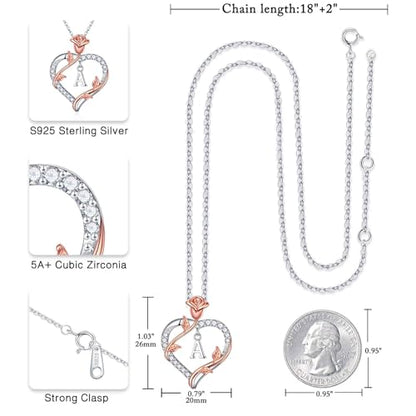 Iefil Anniversary Birthday Gifts for Women, Rose Heart Initial Necklace | Gift Box Packaging, 925 Sterling Silver, Jewelry Gifts for Women Her Wife Mom Girlfriend, Initial A-Z, 19+2inches - color: IEFIL JEWELRY BOX, style: K