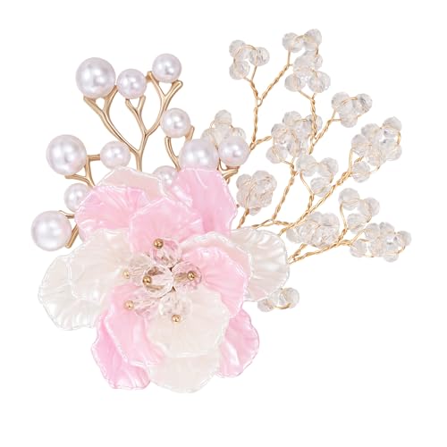 SELOVO Flower Crystal Brooch Bridal Simulated Pearl Brooch Pin Elegant Floral Broach for Prom - color: Pink