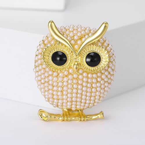 Enamel Bird Brooch for Women Rhinestones Owl/Hummingbird/Eagle/Toucan Lapel Pin Cute Bird Brooches Jewelry Gifts for Mom Wife - color: White-Owl 6
