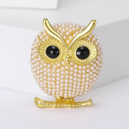 Enamel Bird Brooch for Women Rhinestones Owl/Hummingbird/Eagle/Toucan Lapel Pin Cute Bird Brooches Jewelry Gifts for Mom Wife - color: White-Owl 6