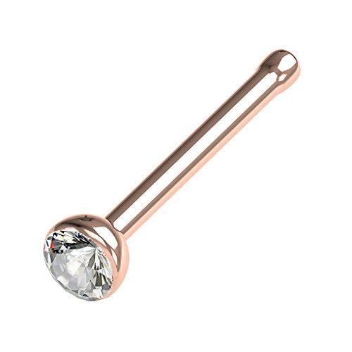 316L Surgical Steel Nose Studs with Crystals - Gold, Black, Rose Gold, and Steel Nose Ring Options - 22GA, 20GA, 18GA - Clear Cubic Zirconia - 1/4" Length - style: 20G Rose Gold