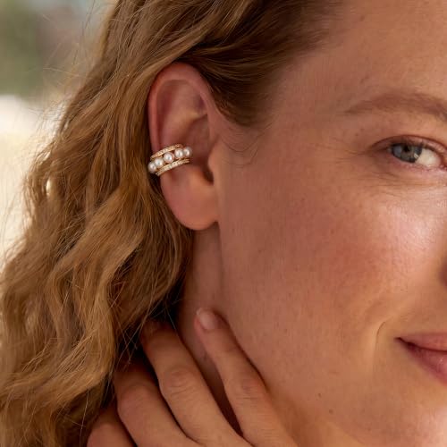 Gold Ear Cuff for Women Non Piercing | Cuff Earrings, 14K Gold Plated, Colorful Cubic Zirconia Pave, Pearl, Clover, Cartilage Earrings Trendy Jewelry, Single - color: White A