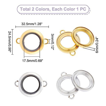 UNICRAFTALE 2Pc 2 Colors Glass Photo Charms Round Floating Lockets Connector Charms 17.5mm Inner Diameter Memory Locket Links Titanium Steel Pendants Bridal Wedding Bouquet Charms for Jewelry Making