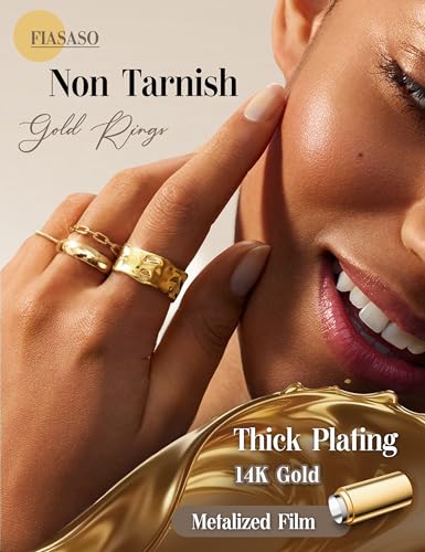 FIASASO Chunky Gold Rings for Women Non Tarnish - 4Pcs 14K Gold Plated Dainty Stackable Ring Set Trendy Hypoallergenic Thick Dome Statement Finger Knuckle Rings Pack Size 5-10 - color: Gold