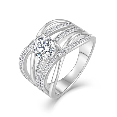 Criss Cross Engagement Ring for Women Rhodium plated 5A Cubic Zirconia Eternity Statement Wedding Band Infinity Promise Anniversary Jewelry Size 6-10 - size: 6