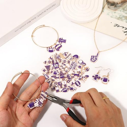 40PCS Game Day Charms for Bracelet Making Enamel Football Charms for Bracelet Necklace Earrings Jewelry Making DIY Football Mom Accessories Gifts - color: Purple White
