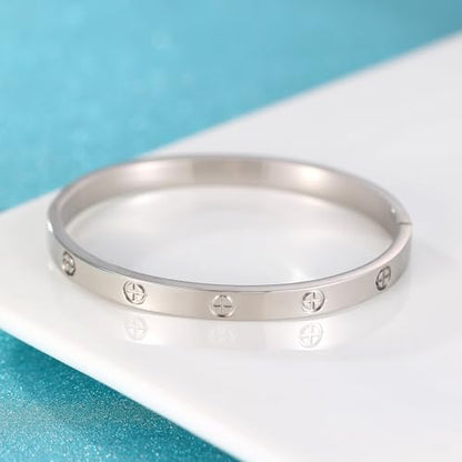 Friendship Love Bracelet for Women, 18K Gold Plated Titanium Steel Cuff - color: Silver, size: Cross 6.5''