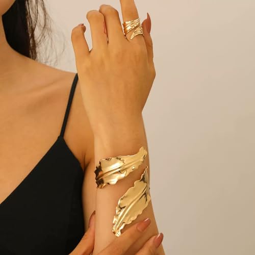 Gold Jewelry Sets for Women Bangle Ring Set Chunky Bangle Bracelet And Ring Statement Jewelry Set for Women - style: Gold-D