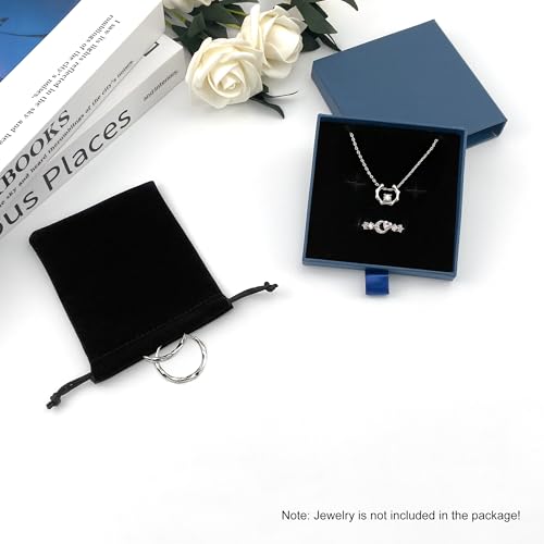 Small Jewelry Gift Box and Velvet Bag, Necklace Bracelet Earring Cardboard Organizer Square Jewellery Gift Box Pendent Storage Case for Birthday Xmas Christmas Wrapping (Blue) - color: Blue