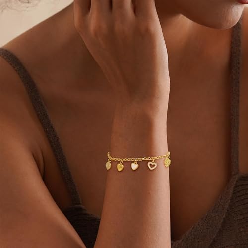 Gold Bracelets for Women, Dainty Friendship Charm Bracelet 14K Gold Plated Summer Shell Starfish Pearl Bracelet Cute Heart Charm Bracelets for Women Trendy Non Tarnish Beach Jewelry Gifts - color: Gold-Heart