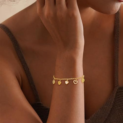 Gold Bracelets for Women, Dainty Friendship Charm Bracelet 14K Gold Plated Summer Shell Starfish Pearl Bracelet Cute Heart Charm Bracelets for Women Trendy Non Tarnish Beach Jewelry Gifts - color: Gold-Heart