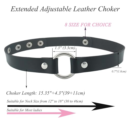 ETHOON Adjustable Leather Choker Collar Soft PU Circle Punk Choker Necklace for Women - color: DeepBlack-XL