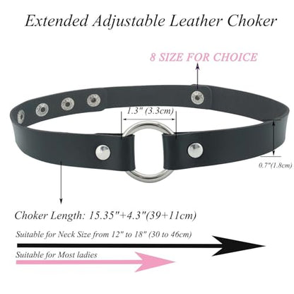 ETHOON Adjustable Leather Choker Collar Soft PU Circle Punk Choker Necklace for Women - color: DeepBlack-XL