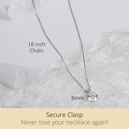 MAX + STONE 14k Gold 8mm Round Solitaire Cubic Zirconia Pendant Necklace for Women with 18 Inch Box Chain - size: 8 MM
