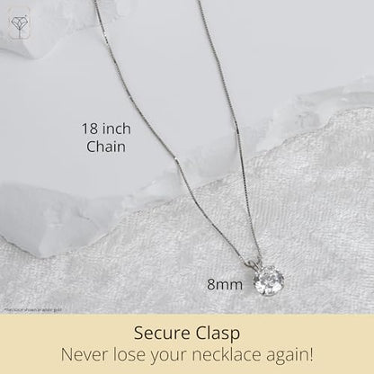 MAX + STONE 14k Gold 8mm Round Solitaire Cubic Zirconia Pendant Necklace for Women with 18 Inch Box Chain - size: 8 MM