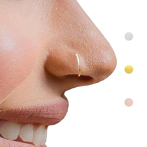LUCKYJEWUS Small Thin Gold or Sterling Silver Nose Ring Hoop for Women, Tiny Nose Piercing jewelry - color: Gold, size: 1pc- 7mm 24 gauge