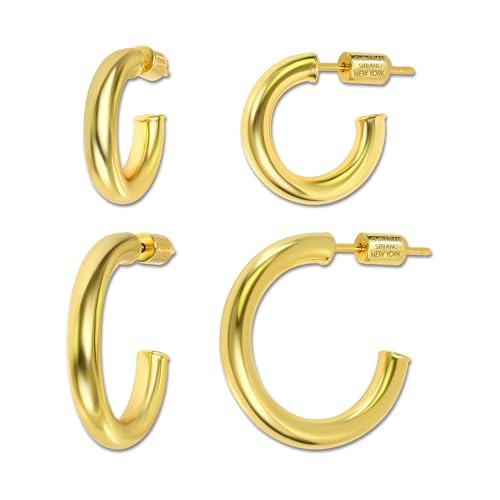 Small Gold Hoop Earrings for Women | 18K Gold Plated Non Tarnish Hoops, Classic Polished Huggie Earrings, 925 Sterling Silver Base, Twist Hoop. (4x20mm & 4x25mm, 3x15mm & 3x20mm) - color: Gold, size: Polish Hoop (3x15mm & 3x20mm)
