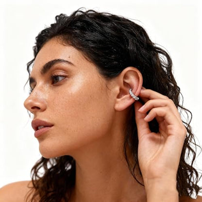 Ear Cuffs Non Piercing Gold Silver Earrings Cute Cubic Zirconia Sparkling Ear Cuff for Women Clip On Cartilage Huggie Earring Christmas Jewelry Costume - color: Silver-One